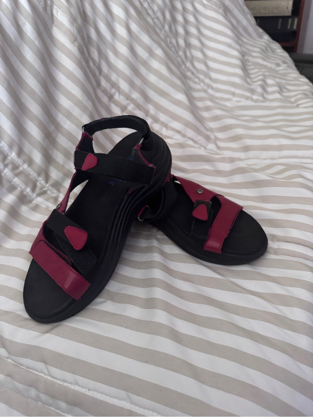 Wolky Black and Burgundy Strapped Comfort Sandals